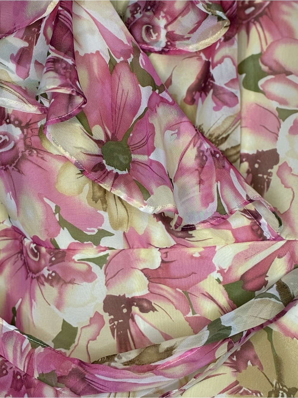 karin stevens Pink and Cream Floral Chiffon Lined Wrap Midi Dress - Picture 15 of 15